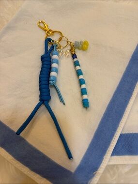 Blue Beaded Keychain Charm with Gold Hardware
